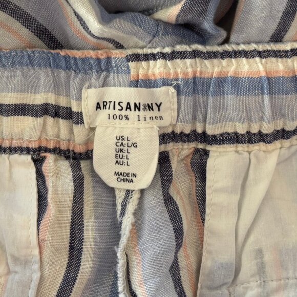 Artisan NY 100% Linen Blue, Pink & Ivory Striped Pants - Size L - Picture 4 of 5